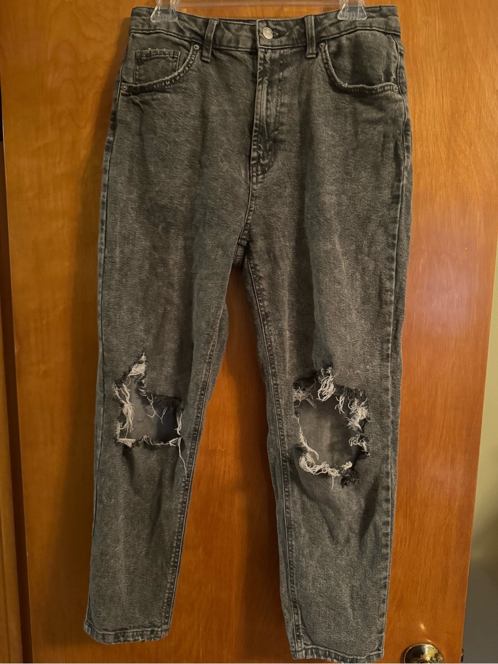 wild fable Women's High-Rise Distressed Gray/Black Mom Jeans